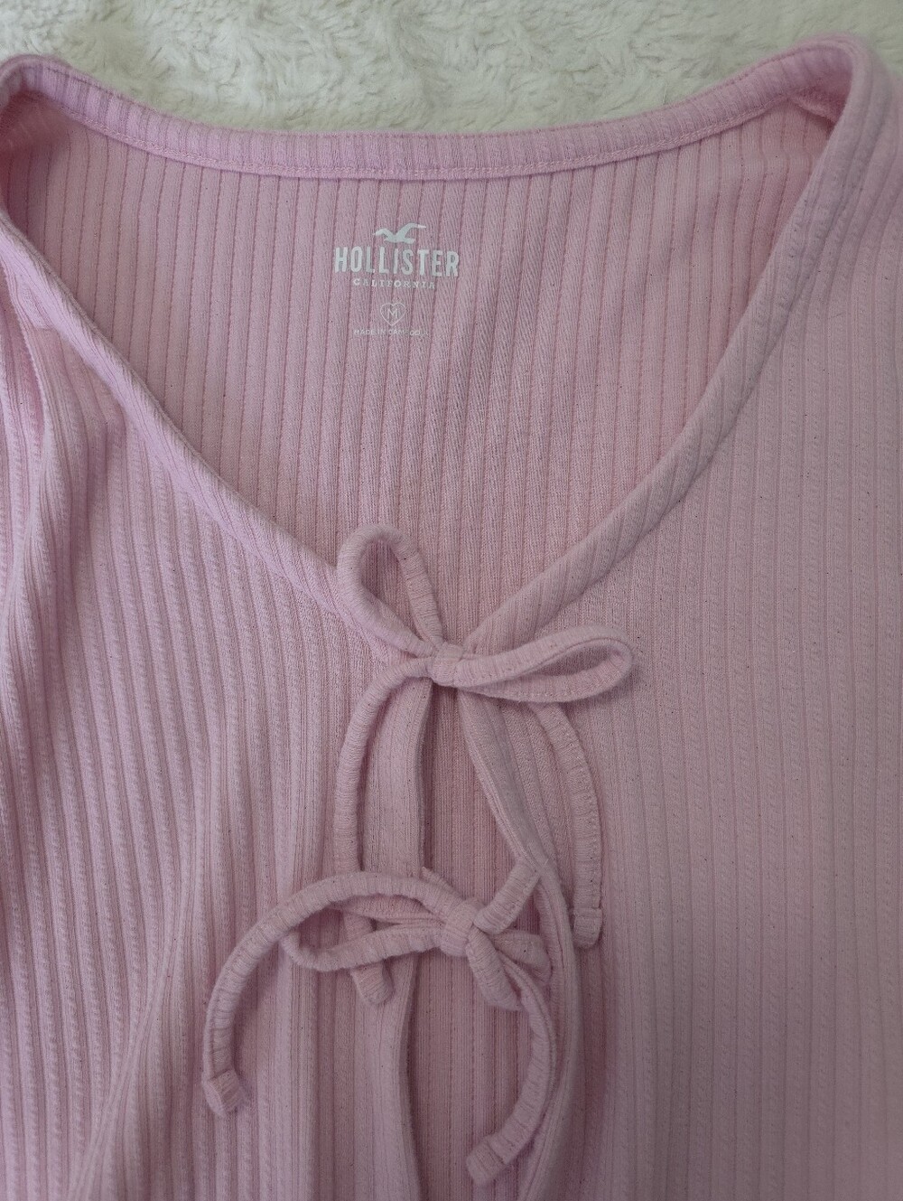 Hollister Light Pink Ribbed Tie-Front Long Sleeve Top - Picture 6 of 8